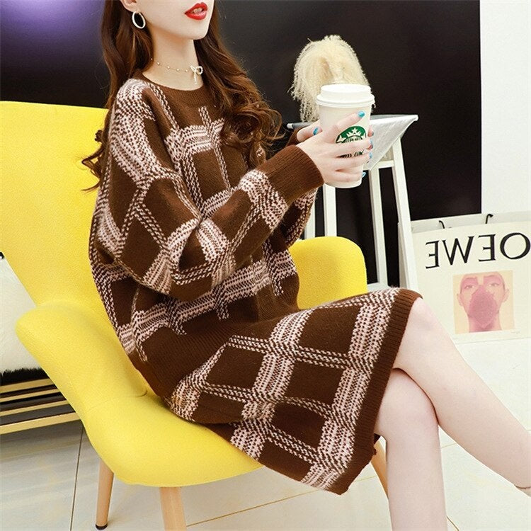 Casual Loose O Neck Long Sleeve Tops+Slim High Waist Sweater Skirt Two Pieces Set Mssza