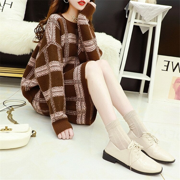 Casual Loose O Neck Long Sleeve Tops+Slim High Waist Sweater Skirt Two Pieces Set Mssza