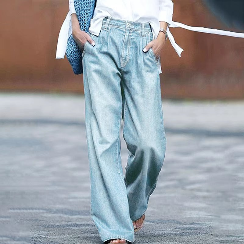 Casual Loose Pocket Street Straight Leg Wide Leg Pants Mssza