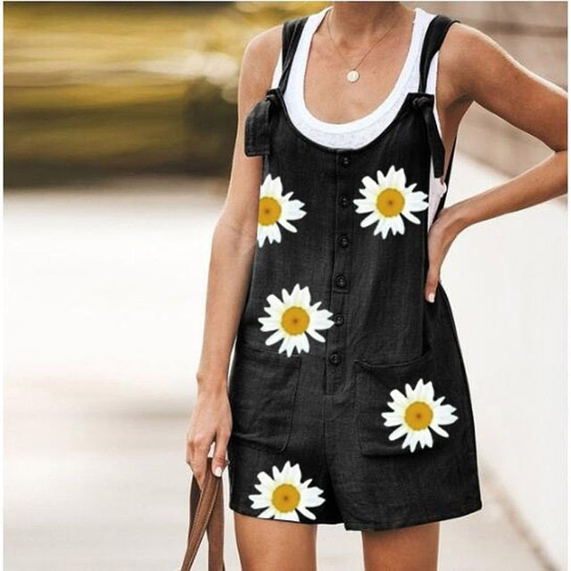 Casual Loose Print Button Pocket Jumpsuit Mssza
