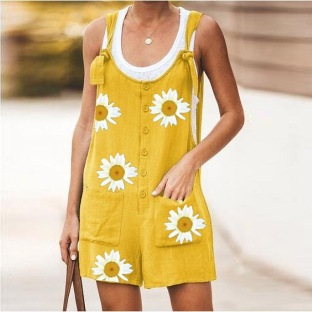 Casual Loose Print Button Pocket Jumpsuit Mssza