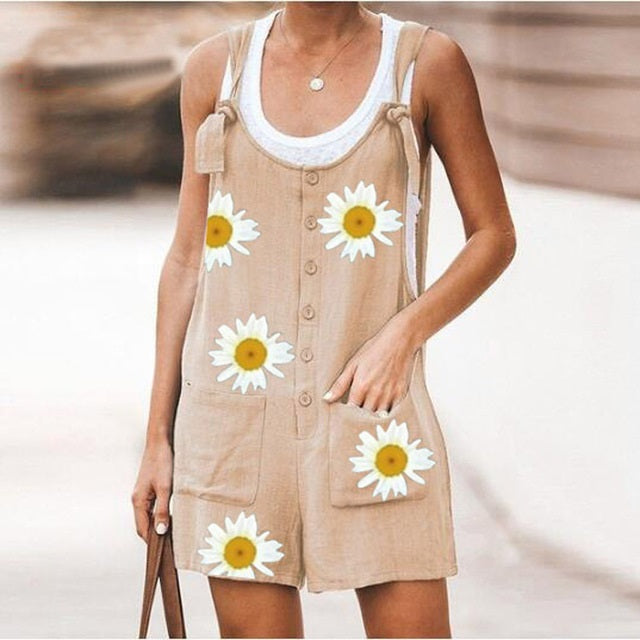 Casual Loose Print Button Pocket Jumpsuit Mssza