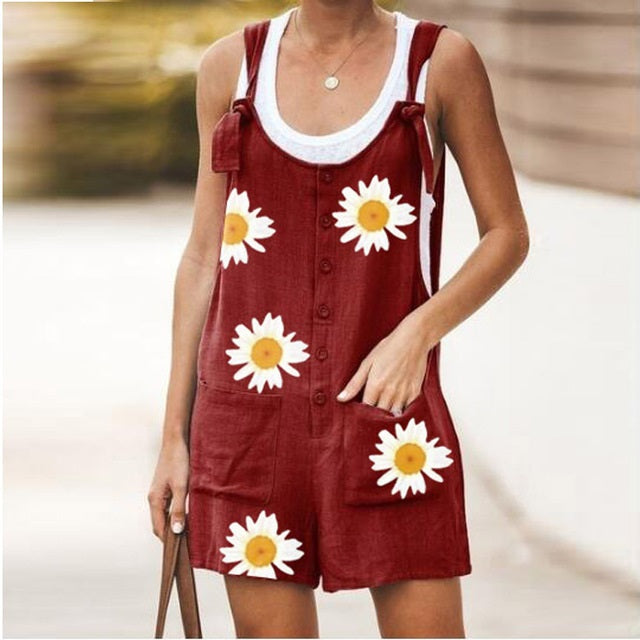 Casual Loose Print Button Pocket Jumpsuit Mssza