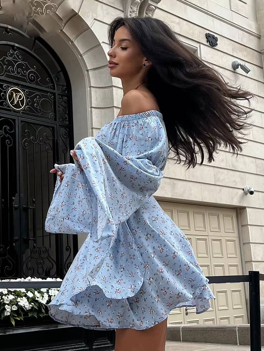 Casual Loose Printed Long Sleeve Crop Top With High Waist Mini Skirt  2 Piece Set Mssza