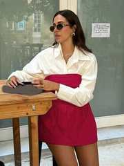 Casual Loose Shirt With Strap Mini Dress Cotton Two Pieces Set Mssza