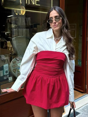 Casual Loose Shirt With Strap Mini Dress Cotton Two Pieces Set Mssza