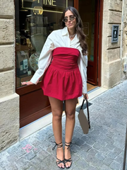 Casual Loose Shirt With Strap Mini Dress Cotton Two Pieces Set Mssza