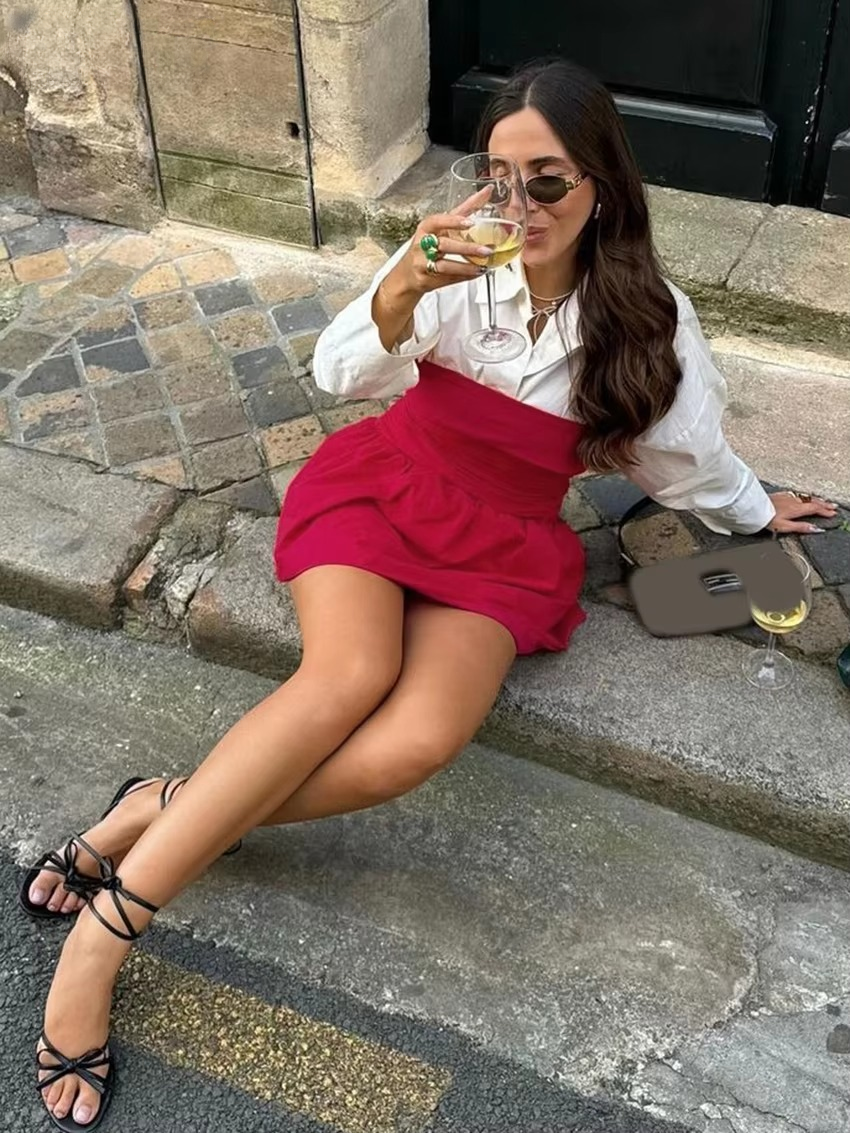 Casual Loose Shirt With Strap Mini Dress Cotton Two Pieces Set Mssza