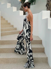 Casual Loose Sleeveless Tank Top With High Waist Wide Pants Printed 2 Piece Sets Mssza
