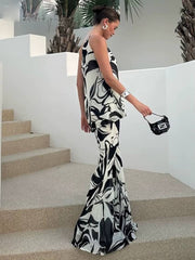 Casual Loose Sleeveless Tank Top With High Waist Wide Pants Printed 2 Piece Sets Mssza