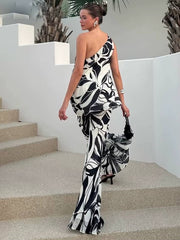 Casual Loose Sleeveless Tank Top With High Waist Wide Pants Printed 2 Piece Sets Mssza