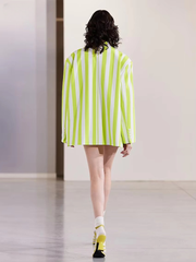 Casual Loose Stripe Print Shorts Long Sleeve Blazer 2 Pieces Set Mssza