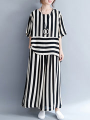 Casual Loose Striped Tops And Pants Sets Mssza