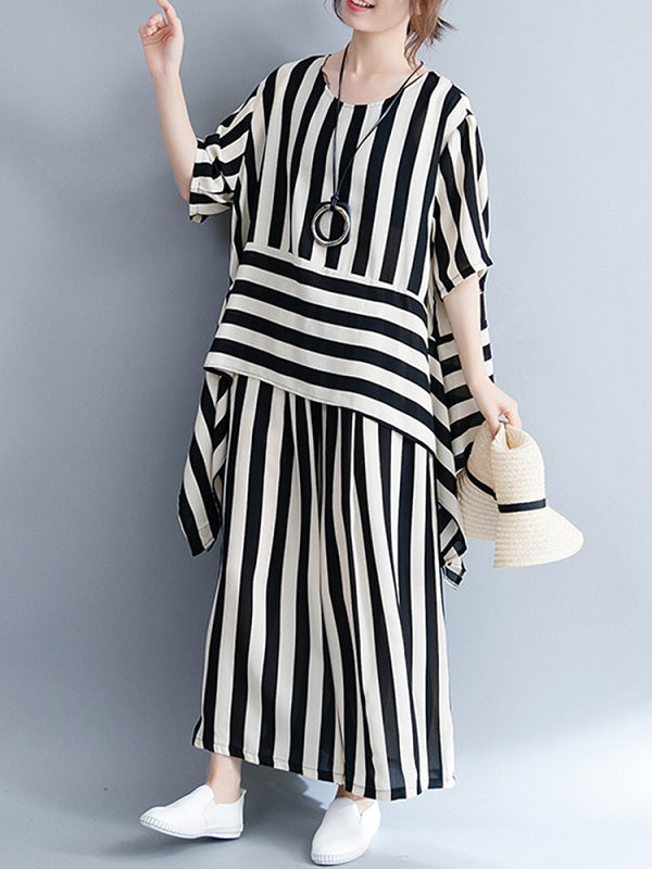 Casual Loose Striped Tops And Pants Sets Mssza