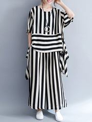 Casual Loose Striped Tops And Pants Sets Mssza