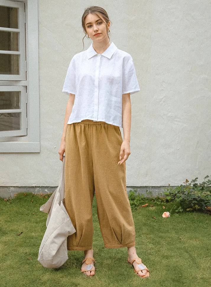 Casual Loose Turn-Down Collar Single-Breasted Short-Sleeved Shirts Mssza