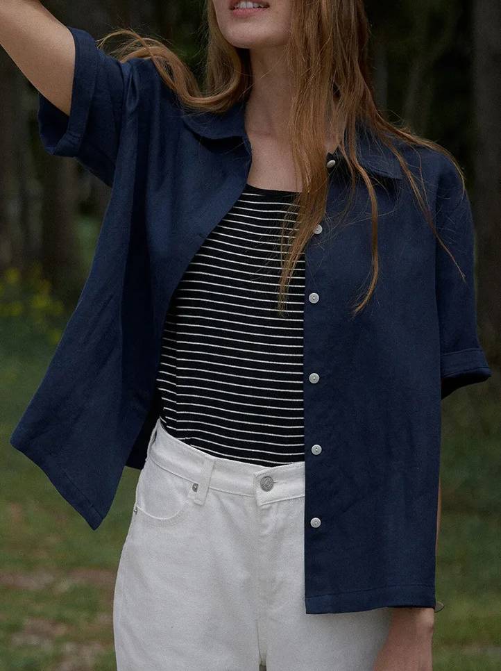 Casual Loose Turn-Down Collar Single-Breasted Short-Sleeved Shirts Mssza