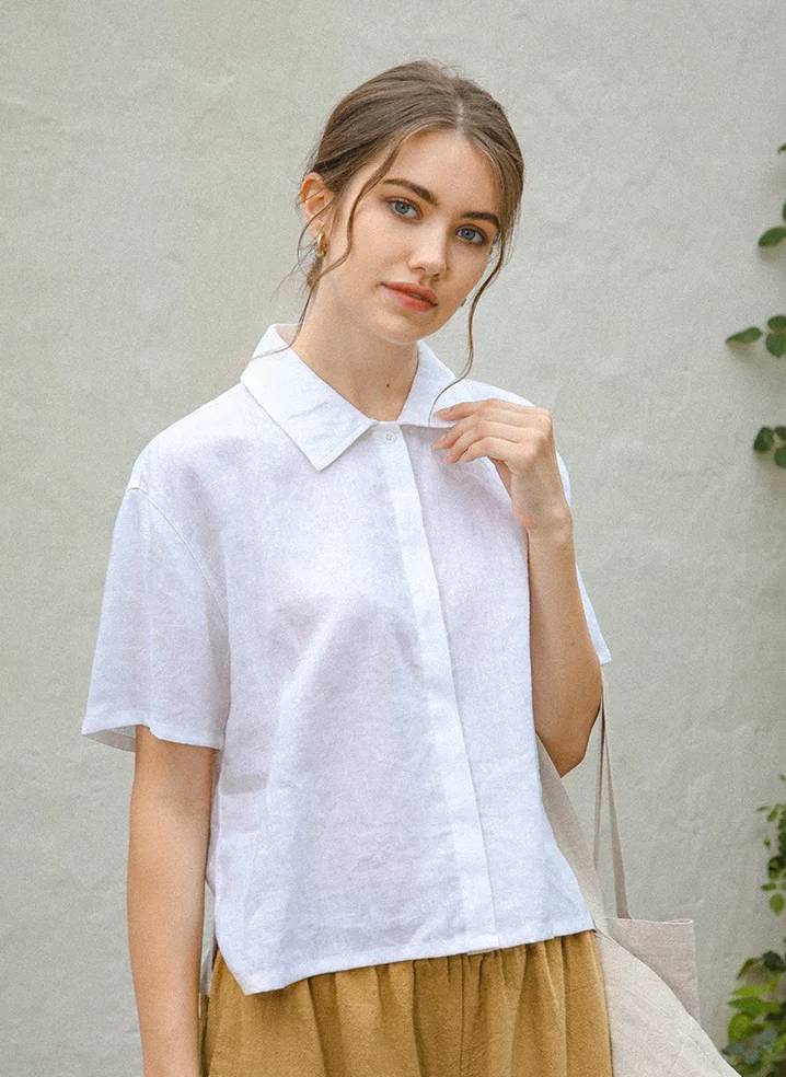 Casual Loose Turn-Down Collar Single-Breasted Short-Sleeved Shirts Mssza