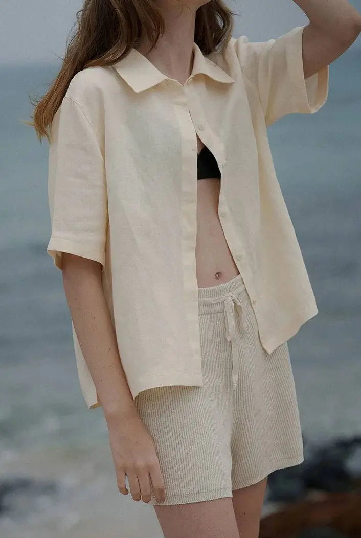 Casual Loose Turn-Down Collar Single-Breasted Short-Sleeved Shirts Mssza