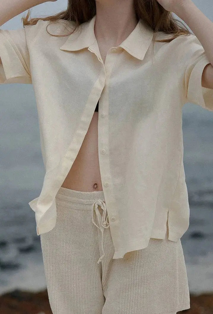 Casual Loose Turn-Down Collar Single-Breasted Short-Sleeved Shirts Mssza