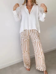 Casual Loose Turn-down Collar Shirt And Trousers Two-piece Set Mssza