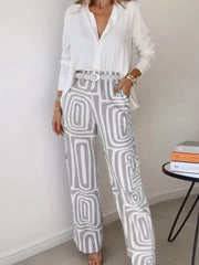 Casual Loose Turn-down Collar Shirt And Trousers Two-piece Set Mssza