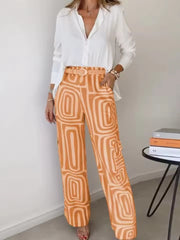 Casual Loose Turn-down Collar Shirt And Trousers Two-piece Set Mssza