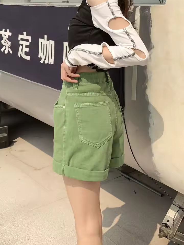Casual Loose Vintage Jeans High Waisted Wide Leg Shorts Streetwear Mssza