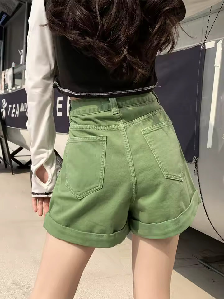 Casual Loose Vintage Jeans High Waisted Wide Leg Shorts Streetwear Mssza