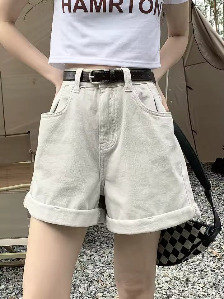 Casual Loose Vintage Jeans High Waisted Wide Leg Shorts Streetwear Mssza