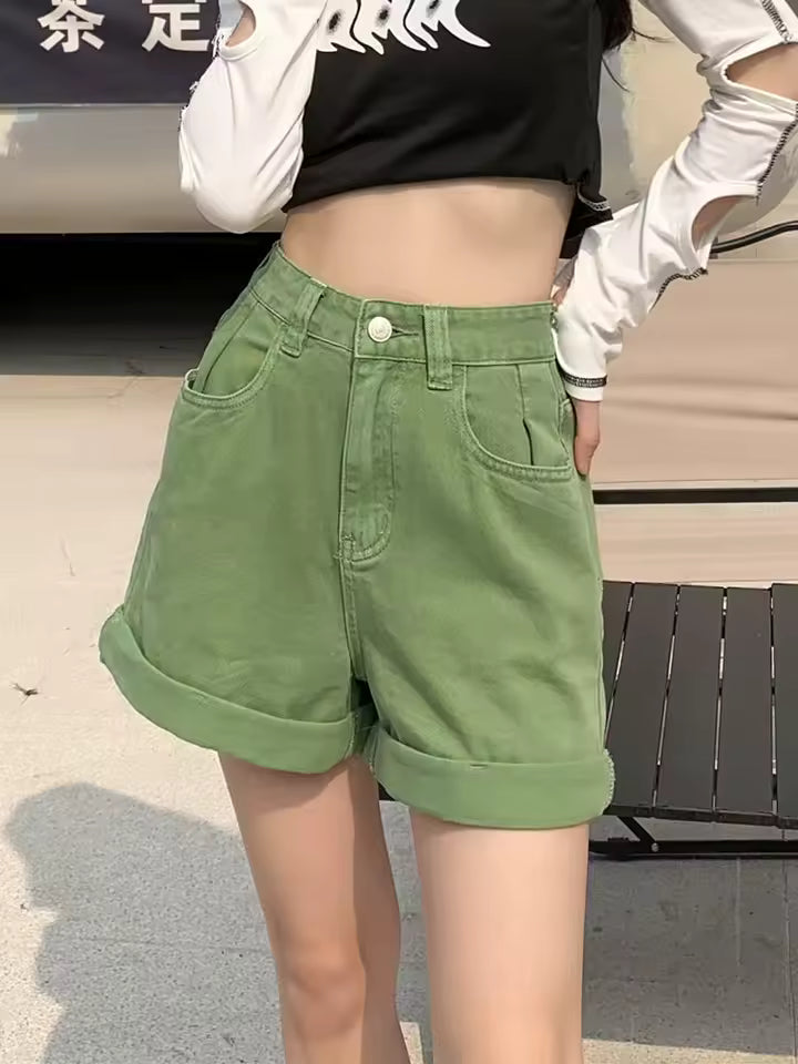Casual Loose Vintage Jeans High Waisted Wide Leg Shorts Streetwear Mssza