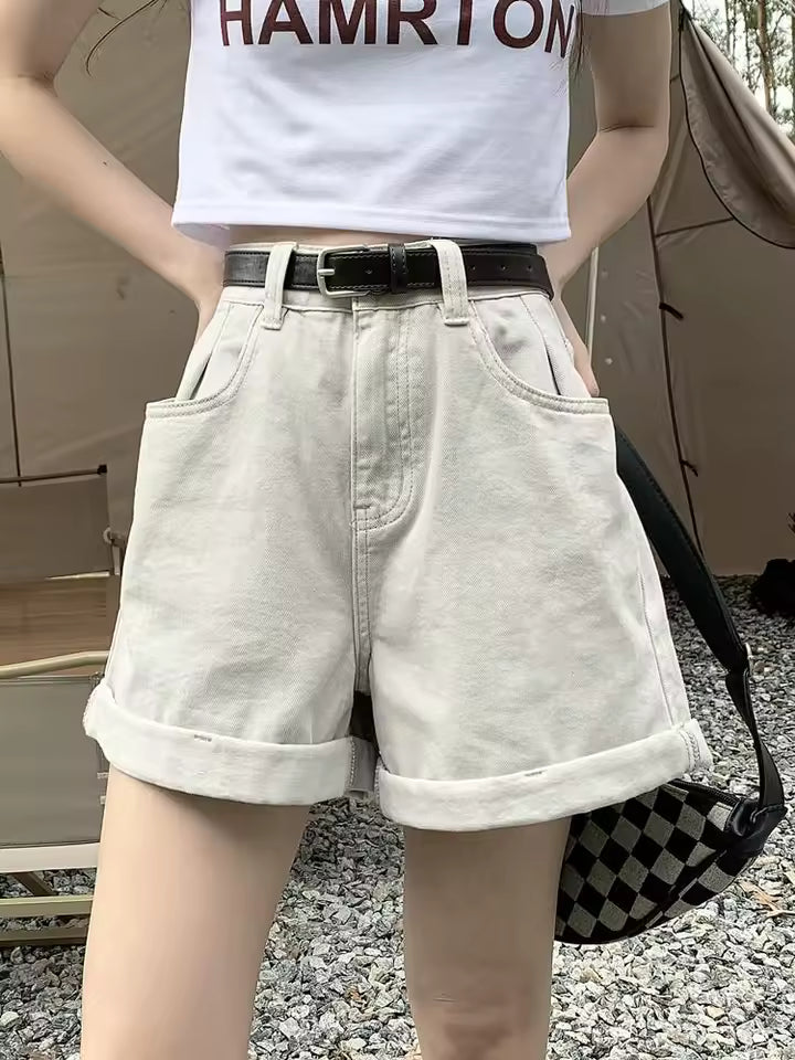 Casual Loose Vintage Jeans High Waisted Wide Leg Shorts Streetwear Mssza