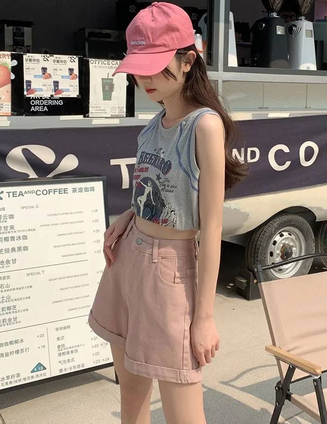 Casual Loose Vintage Jeans High Waisted Wide Leg Shorts Streetwear Mssza