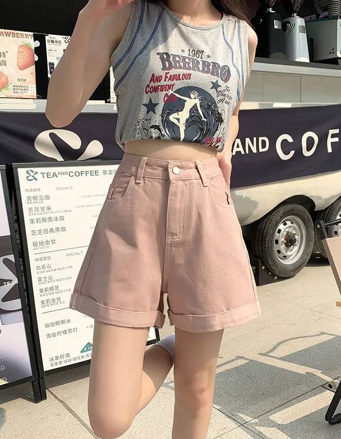 Casual Loose Vintage Jeans High Waisted Wide Leg Shorts Streetwear Mssza