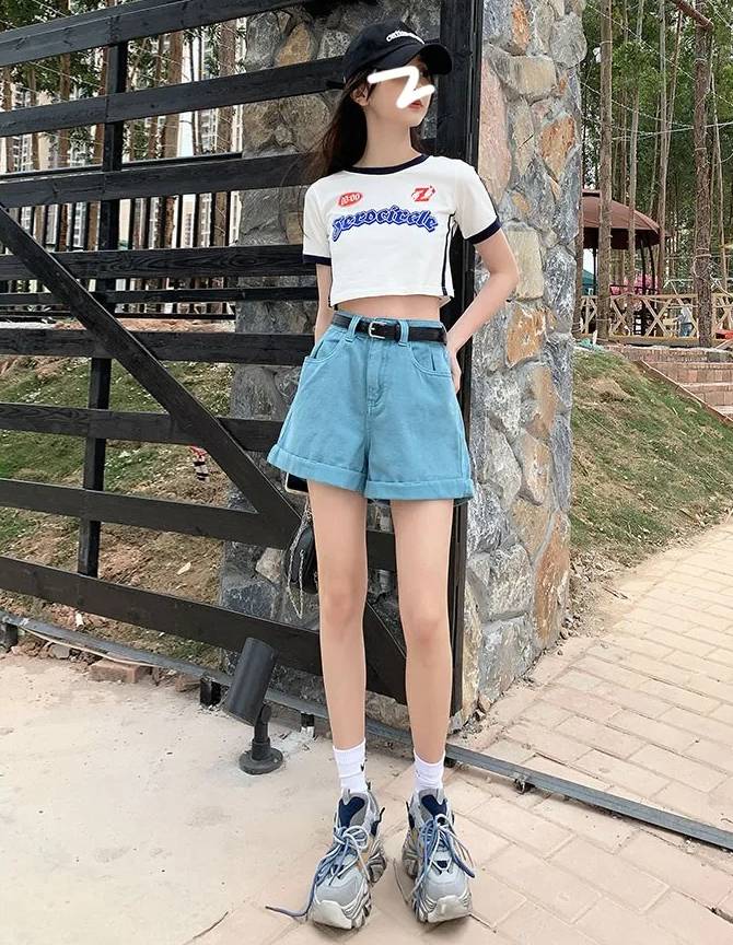 Casual Loose Vintage Jeans High Waisted Wide Leg Shorts Streetwear Mssza