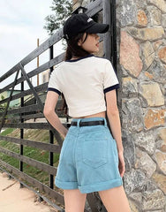 Casual Loose Vintage Jeans High Waisted Wide Leg Shorts Streetwear Mssza