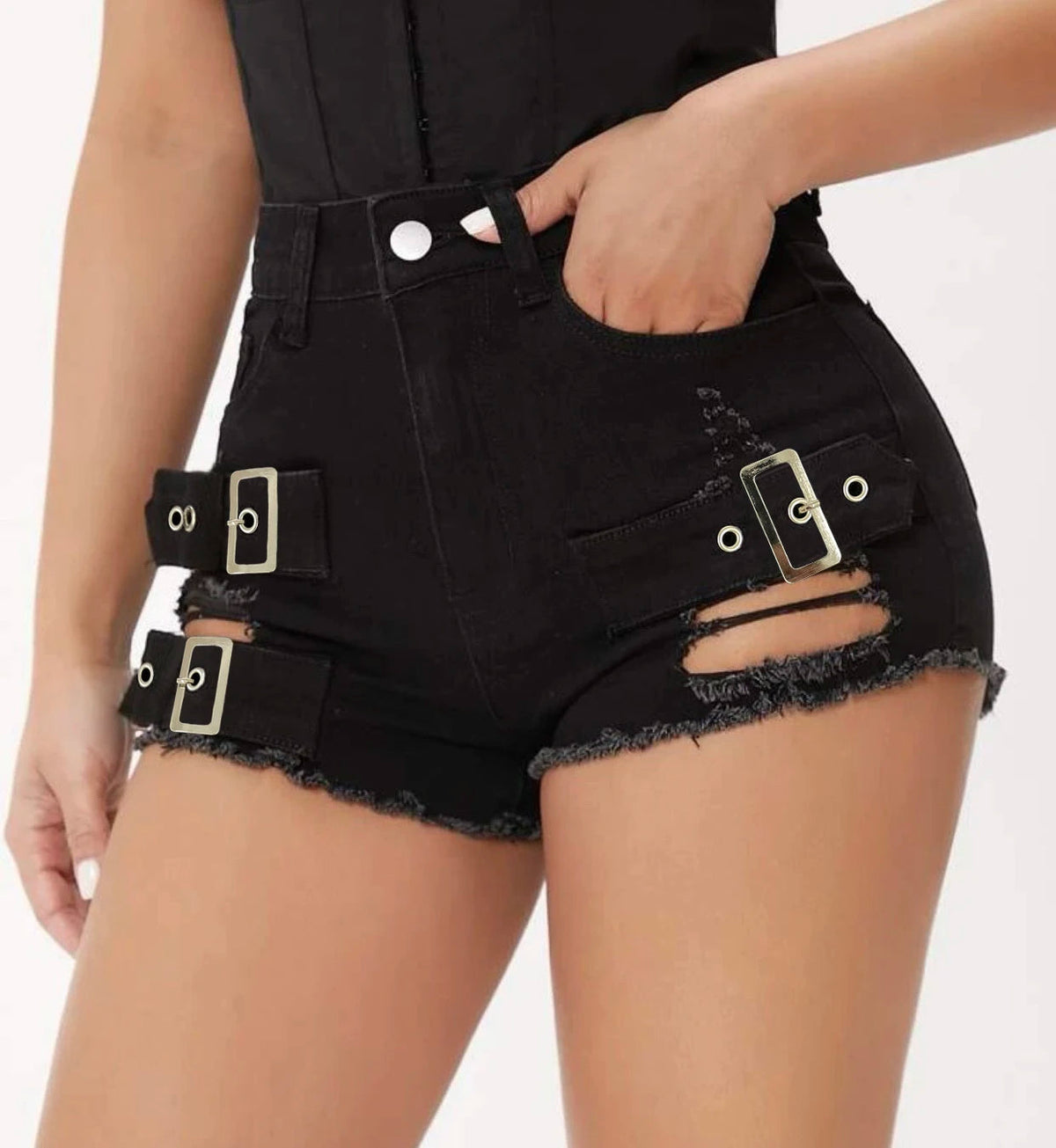 Casual Low Waist Hole Skinny High Stretch Shorts Beachwear Mssza