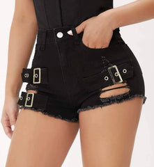 Casual Low Waist Hole Skinny High Stretch Shorts Beachwear Mssza