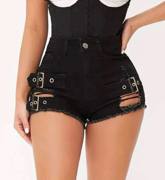 Casual Low Waist Hole Skinny High Stretch Shorts Beachwear Mssza