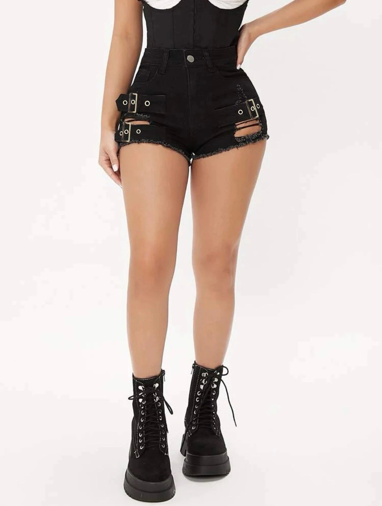 Casual Low Waist Hole Skinny High Stretch Shorts Beachwear Mssza