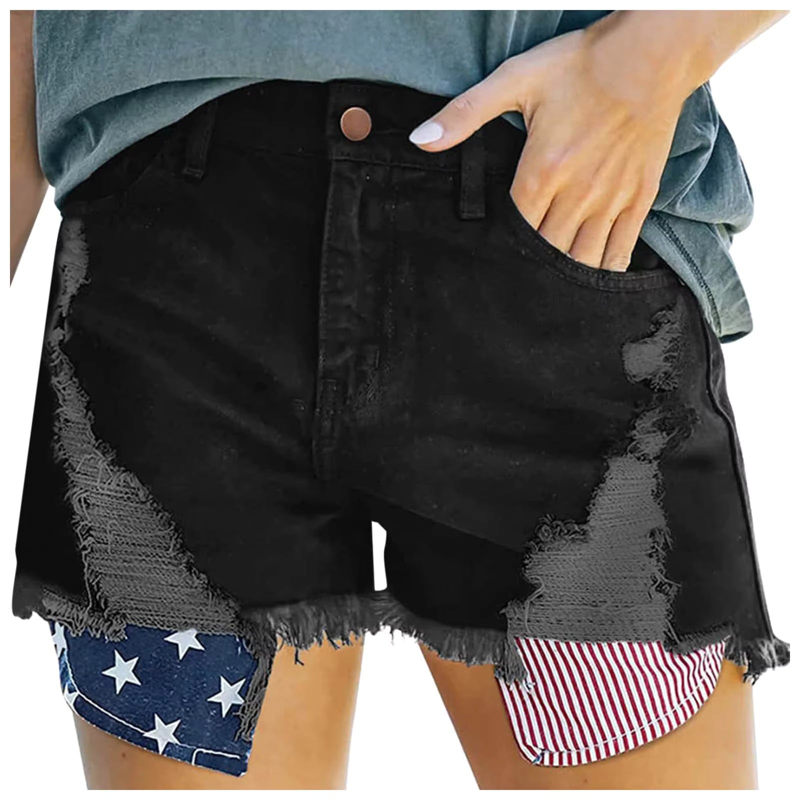 Casual Low Waist USA Flag Printed Denim Skinny Jeans Shorts Mssza