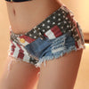 Casual Low Waist USA Flag Printed Denim Skinny Jeans Shorts Mssza