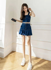 Casual Matching Crop Top And Mini Pleated Skirt Two Piece Outfit Mssza
