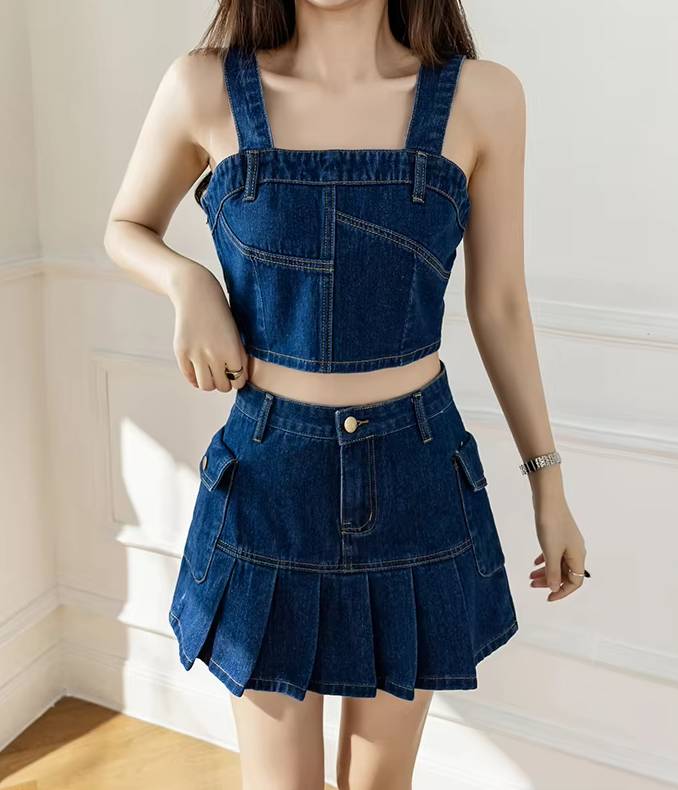 Casual Matching Crop Top And Mini Pleated Skirt Two Piece Outfit Mssza