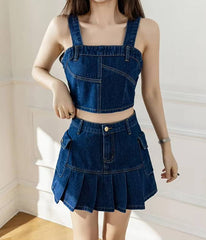 Casual Matching Crop Top And Mini Pleated Skirt Two Piece Outfit Mssza