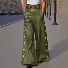 Casual Metal Buckle High Waist Wide Leg Loose Pant Streetwear Mssza