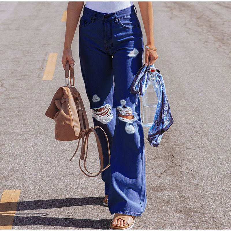 Casual Mid Waist Full length Wide leg Loose Denim Jeans Mssza