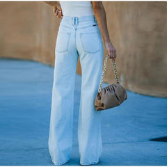 Casual Mid Waist Full length Wide leg Loose Denim Jeans Mssza