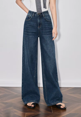 Casual Mid Waist High Street Wide Leg Full Length Straight Pants Mssza