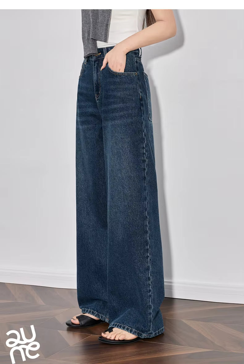 Casual Mid Waist High Street Wide Leg Full Length Straight Pants Mssza